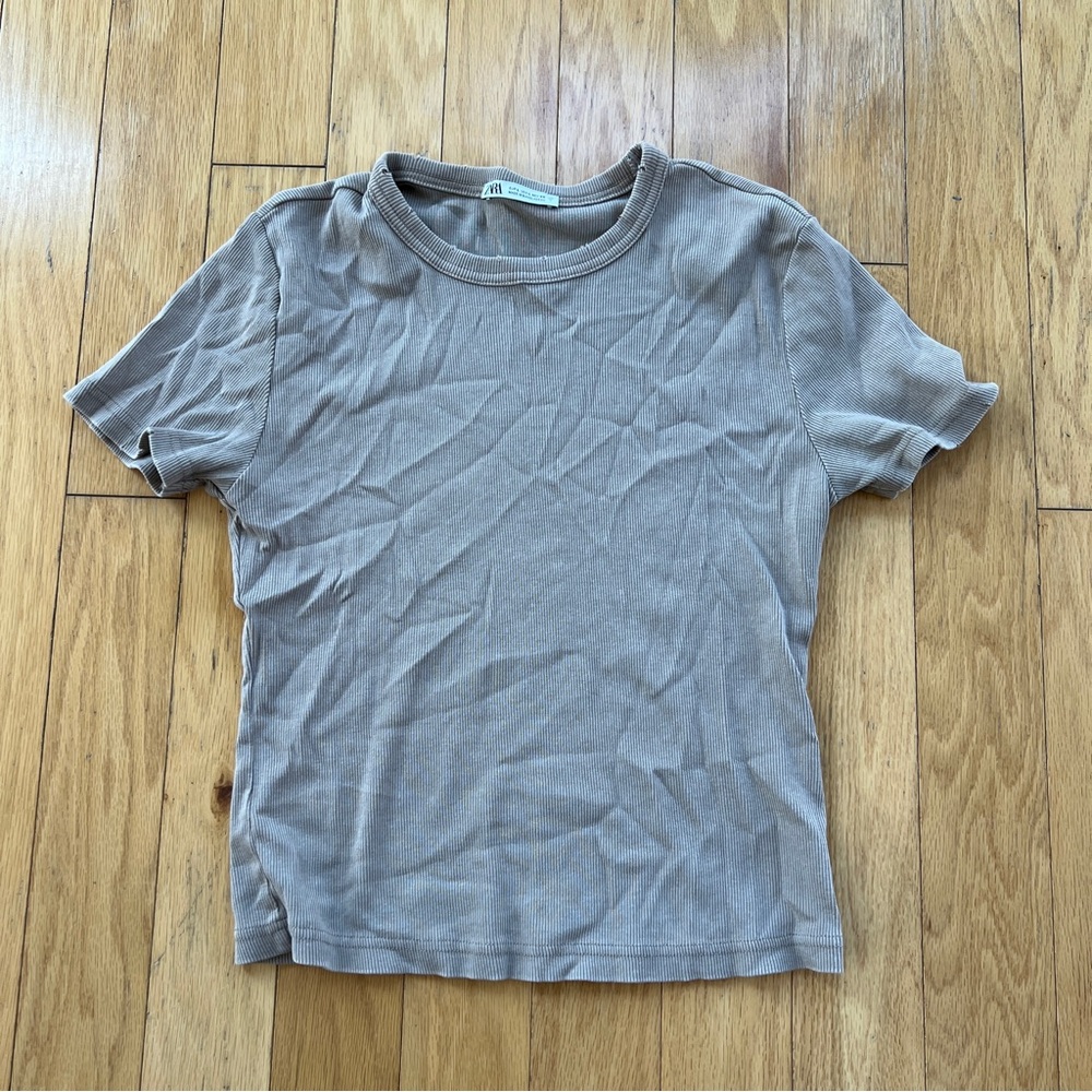 Zara Taupe Ribbed Top
